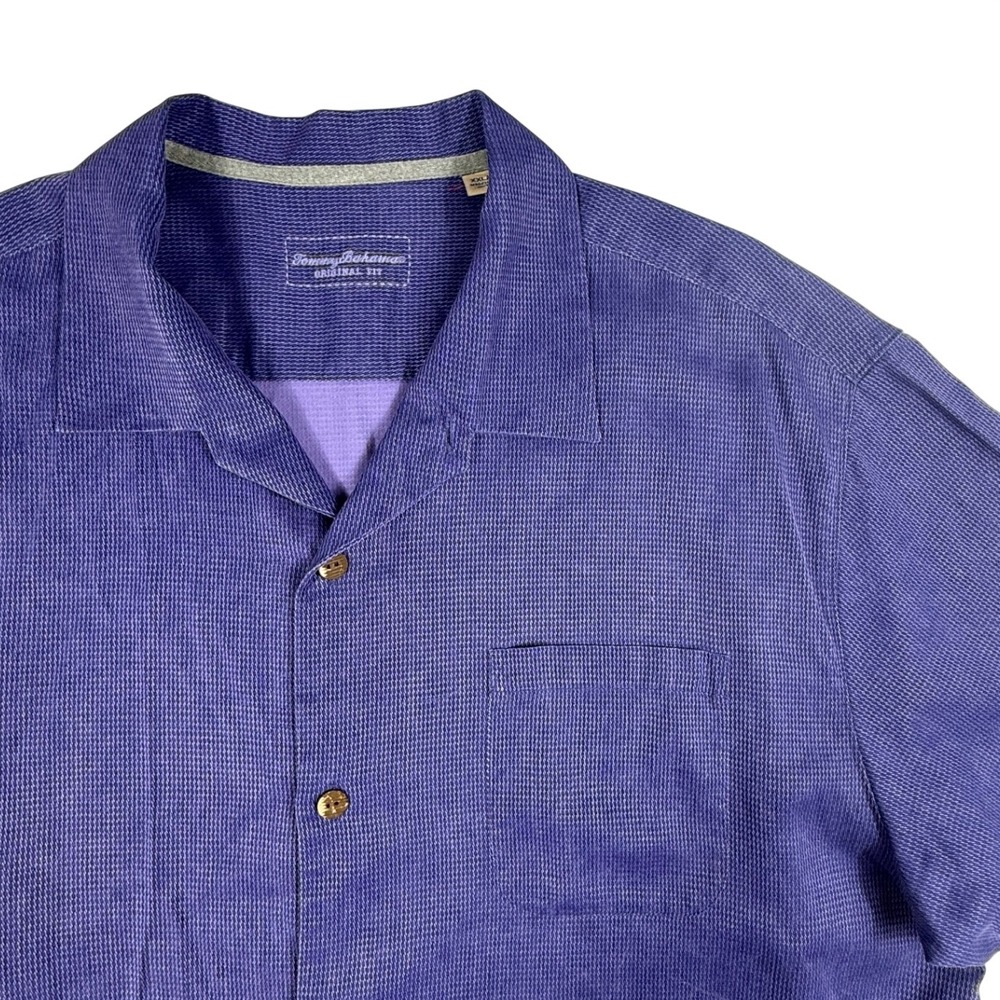 Tommy Bahama Purple 100% Silk Waffle Weave Short Sleeve Camp Shirt Mens XXL